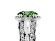 Fancy Green Oval Cut Diamond Halo Ring Set in Platinum with Double Pavé Split Shank