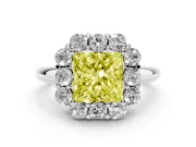 Princess Cut Graduated Milgrain Halo Engagement Ring Setting for a Fancy Yellow Lab-Grown Diamond | White Gold