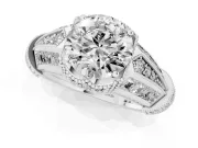 Round Cut Diamond Vintage-Inspired Milgrain Ring Set in Platinum with Accent Split Shank