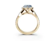 Heart-Shaped Halo Pavé Engagement Ring Setting for a Fancy Blue Lab-Grown Diamond | Narrow Split Shank | Yellow Gold