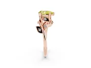 Fancy Yellow Pear Cut Diamond Solitaire Twist Engagement Ring Set in Rose gold with Pavé Leaf Accents