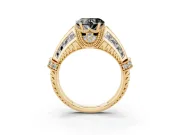 Fancy Black Heart Cut Diamond Vintage-Inspired Milgrain Ring Set in Yellow gold with Accent Split Shank