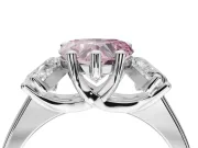 Heart-Shaped Three Stone Engagement Ring Setting for a Fancy Pink Lab-Grown Diamond | Tapered Band | White Gold