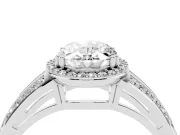 Oval Cut Diamond Halo Ring Set in White gold with Double Pavé Split Shank