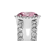 Fancy Pink Oval Cut Diamond Halo Ring Set in Platinum with Pavé Split Shank and Prong Setting