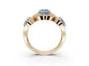Radiant Cut Three Stone Halo Engagement Ring Setting for a Fancy Blue Lab-Grown Diamond | Pavé Wave Band | Yellow Gold