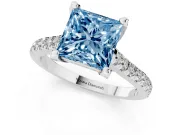 Princess Cut Hidden Halo Pave Engagement Ring Setting for a Fancy Blue Lab-Grown Diamond | Claw Prongs | Platinum