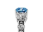 Fancy Blue Cushion Cut Diamond Three-Stone Ring Set in Silver with Pavé Band