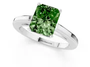 Fancy Green Radiant Cut Diamond Solitaire Ring Set in Platinum with Prong Setting and Classic Band