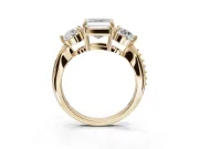 Asscher Cut Three Stone Engagement Ring Setting | Tapered Pave Band | Yellow Gold