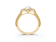 Pear Cut Diamond Halo Milgrain Pavé Ring Set in Yellow gold with Prong Setting
