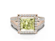 Princess Cut Halo Pavé Engagement Ring Setting for a Fancy Yellow Lab-Grown Diamond | Narrow Split Shank | Rose Gold