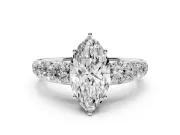 Marquise Graduated Side Stone Engagement Ring Setting | Flat Top Band | Sterling Silver
