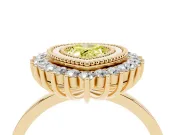 Fancy Yellow Pear Cut Diamond Halo Ring Set in Yellow gold with Milgrain Edge and Round Prong Setting