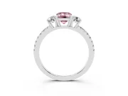 Emerald Cut Three Stone Engagement Ring Setting for a Fancy Pink Lab-Grown Diamond | Pave Shoulders | Sterling Silver