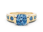 Cushion Cut Tension Style Engagement Ring Setting for a Fancy Blue Lab-Grown Diamond | Yellow Gold