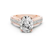 Oval Cathedral Channel Set Engagement Ring Setting | Double Claw Prongs | Rose Gold