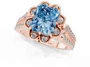 Radiant Cut Floral Halo Engagement Ring Setting for a Fancy Blue Lab-Grown Diamond | Pavé Split Shank | Rose Gold