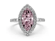 Marquise Pave Halo Engagement Ring Setting for a Fancy Pink Lab-Grown Diamond | Pave Band | Sterling Silver