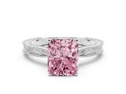 Fancy Pink Radiant Cut Diamond Solitaire Milgrain Engraved Band Set in Silver with Prong Setting