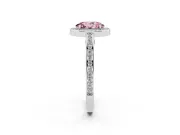 Fancy Pink Oval Cut Diamond Halo Pavé Split Shank Ring Set in Platinum with Prong Setting