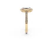 Emerald Cut Petal Tip Halo Engagement Ring Setting | Single Row Pavé Band | Yellow Gold