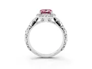 Cushion Cut Leaf Halo Engagement Ring Setting for a Fancy Pink Lab-Grown Diamond | Bezel Accents | Sterling Silver