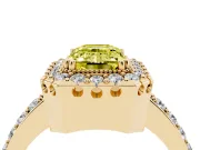 Emerald Cut Milgrain Halo Engagement Ring Setting for a Fancy Yellow Lab-Grown Diamond | Pavé Shoulders | Yellow Gold