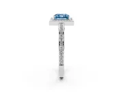 Fancy Blue Princess Cut Diamond Halo Pavé Split Shank Ring Set in White gold with Prong Setting