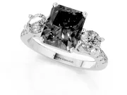 Radiant Cut Three-Stone Engagement Ring Setting for a Black Center | Pavé Shoulders | Platinum