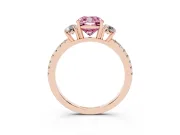 Cushion Cut Three Stone Engagement Ring Setting for a Fancy Pink Lab-Grown Diamond | Pave Shoulders | Rose Gold