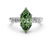 Fancy Green Marquise Cut Diamond Five-Stone Prong Set Engagement Ring Set in Silver with Channel Band
