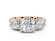 Round Three Stone Engagement Ring Setting | Tapered Pave Band | Rose Gold