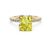 Radiant Cut Pave Solitaire Engagement Ring Setting for a Fancy Yellow Lab-Grown Diamond | Pave Shoulders | Yellow Gold