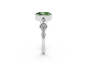 Fancy Green Oval Cut Diamond Vintage-Inspired Milgrain Ring Set in Platinum with Marquise Stations of Round Accents