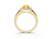 Cushion Cut Pave Halo Engagement Ring Setting for a Fancy Yellow Lab-Grown Diamond | Pave Band | Yellow Gold