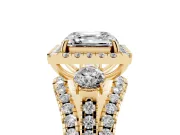 Asscher Cut Halo Split Shank Engagement Ring Setting | Round Side Stones | Yellow Gold