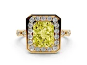 Radiant Cut Halo Engagement Ring Setting for a Fancy Yellow Lab-Grown Diamond | Bezel Station Shoulders | Yellow Gold