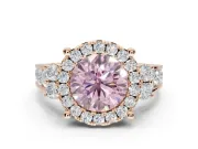 Round Halo Engagement Ring Setting for a Fancy Pink Lab-Grown Diamond | Side Clusters | Rose Gold
