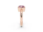 Fancy Pink Princess Cut Diamond Halo Engagement Ring Set in Rose gold with Plain Split Shank and Prong Setting