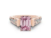 Fancy Pink Emerald Cut Diamond Classic Solitaire Ring Set in Rose gold with Pavé Band and Prong Setting