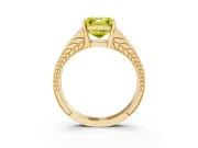 Fancy Yellow Asscher Cut Diamond Split Shank Ring Set in Yellow gold with Pavé Band and Prong Setting