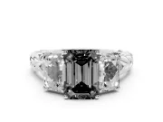 Fancy Black Emerald Cut Diamond Three-Stone Ring Set in Silver with Braided Band