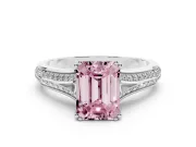 Emerald Cut Split Shank Engagement Ring Setting for a Fancy Pink Lab-Grown Diamond | Pave Band | Sterling Silver