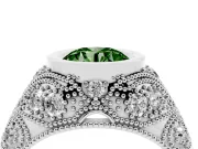 Fancy Green Round Cut Diamond Bezel Ring Set in Platinum with Milgrain Accent Band