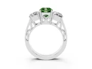 Cushion Cut Three Stone Engagement Ring Setting for a Fancy Green Lab-Grown Diamond | Beaded Shoulders | Sterling Silver