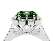 Asscher Cut Floral Halo Engagement Ring Setting for a Fancy Green Lab-Grown Diamond | Pavé Split Shank | Sterling Silver