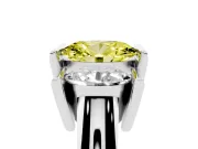Fancy Yellow Oval Cut Diamond Three-Stone Channel Set Ring Set in White gold with Smooth Polished Band