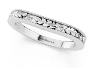 Round Lab-Grown Diamond Bezel Set Leaf Motif Wedding Band | Milgrain Edges | White Gold