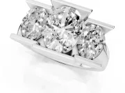 Oval Channel-Set Three Stone Engagement Ring Setting | Wide Flat Band | Sterling Silver